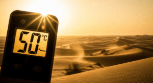 Dust storm approaching Dubai skyline showing extreme UAE climate conditions affecting home appliances